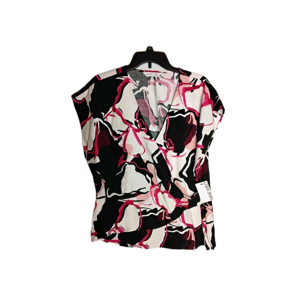 Nine West Womans XXL  Blouse Top Blouse With Side Zipper Red Black White SS